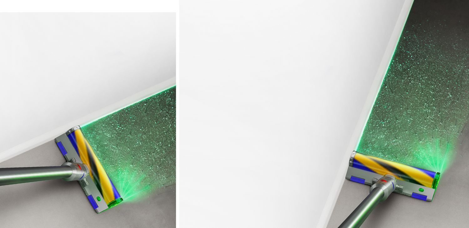 Laser Slim Fluffy cleaner head cleaning along a wall